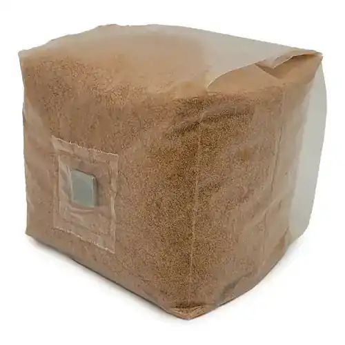 Ready-to-use Woodland Wonder Mix mushroom growing substrate, showing label with hardwood and wheat bran ingredients.