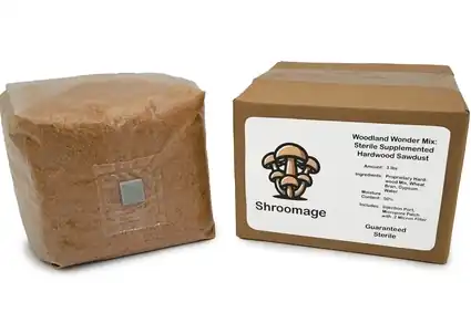 Close-up of self-healing injection port on Woodland Wonder Mix mushroom substrate bag for easy inoculation.