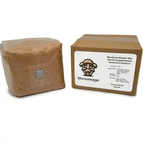Close-up of self-healing injection port on Woodland Wonder Mix mushroom substrate bag for easy inoculation.